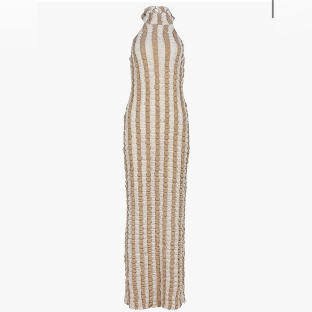 Casual Sexy Halter Sleeveless Bubble Textured Backless Prom Cocktail Dress